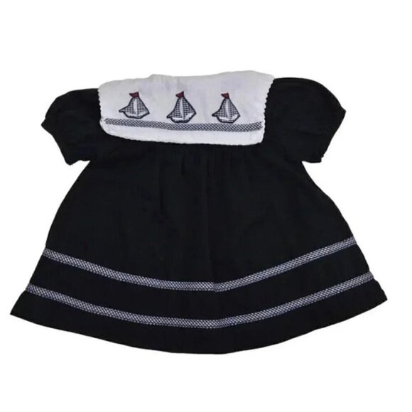 Vintage Dress Sailor Navy Blue White Short Sleeve Nautical Boat 12M - Picture 4 of 6
